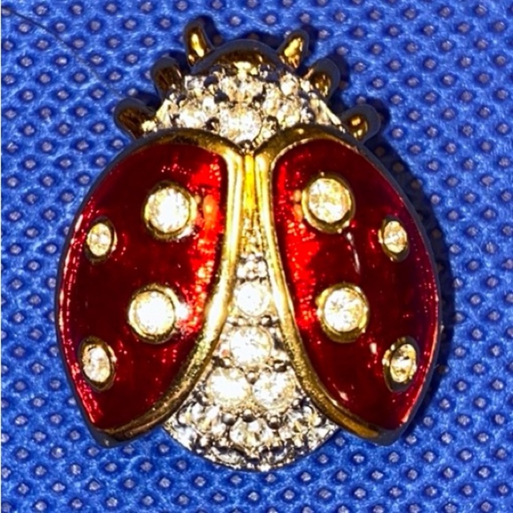 Swarovski Gold Plated Crystal and Red Enamel Ladybug Pin